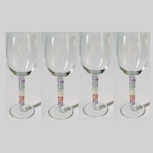 SET OF FOUR Pier 1 Wine Glasses Multi Color Bulb Stem